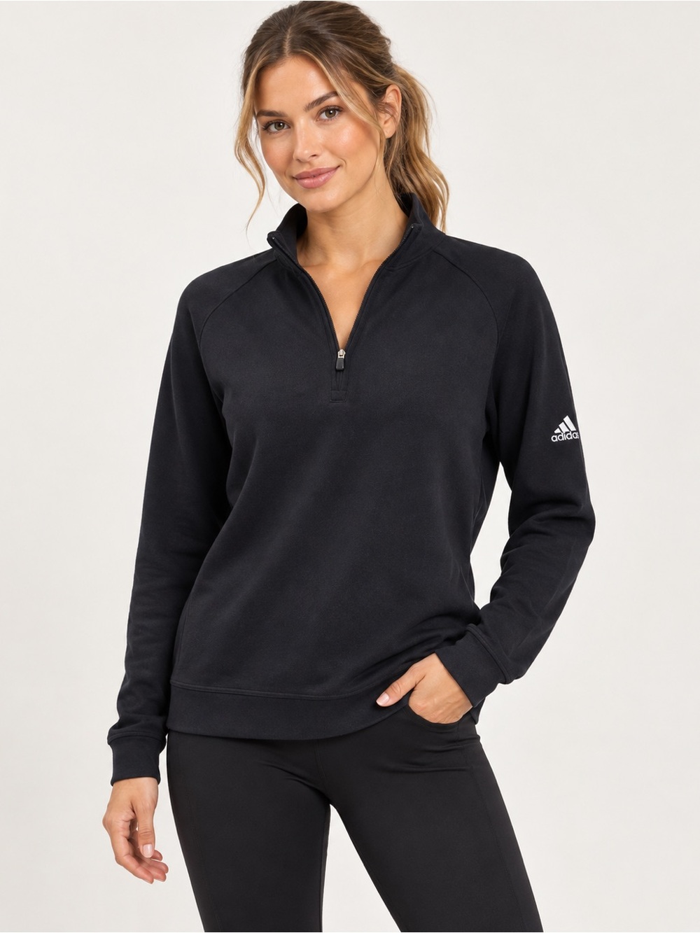 adidas Black Women's Half-Zip Pullover Hoodie